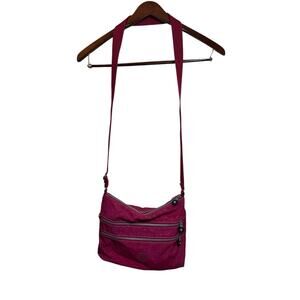 Kipling Shoulder Bag Nylon Pink Embossed Logo Multiple Pockets Travel Crossbody